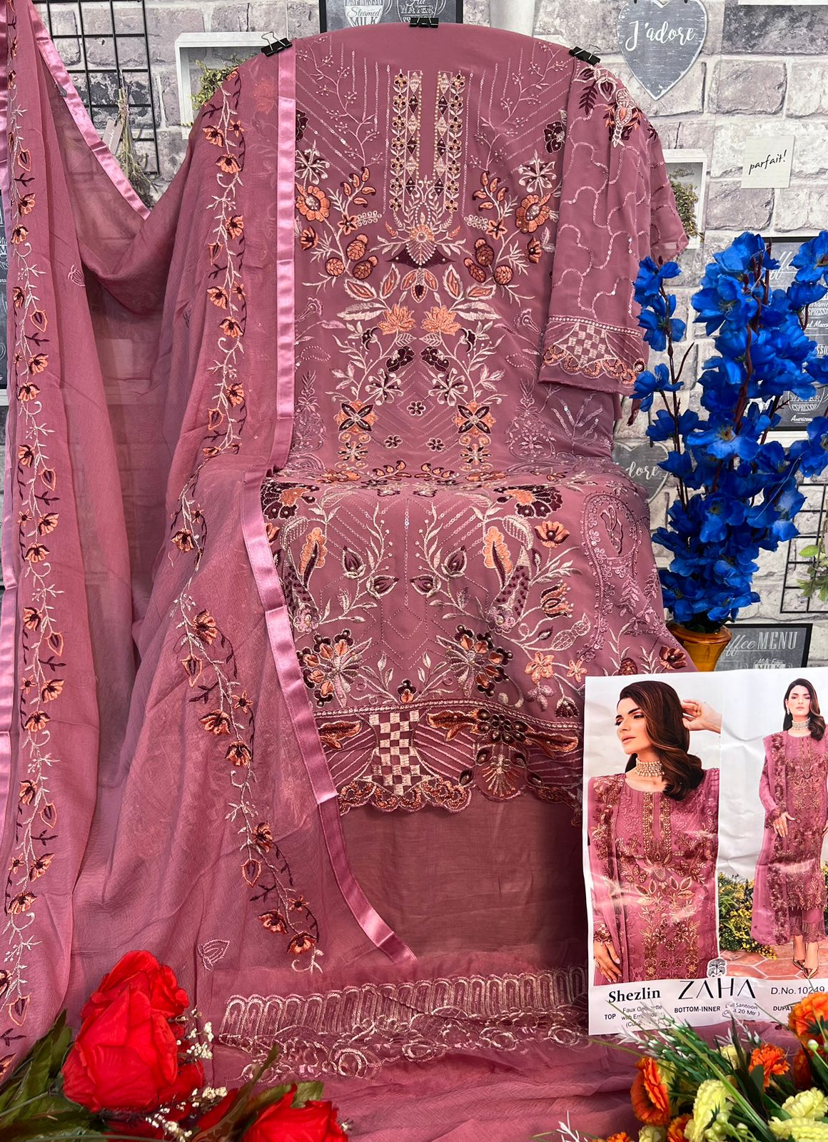 Shezlin By Zaha 10247 To 10249 Georgette Pakistani Suits Wholesale Shop In Surat